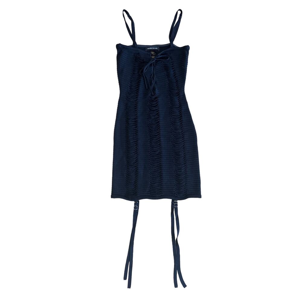 Maniere de Voir - Laddered Lace Up Knit Mini Dress in Black